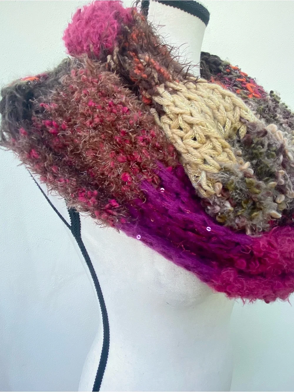 Y2K Fairy Fuchsia Multicolor Patchwork Knit Sequin Metallic Fuzzy Long Infinity